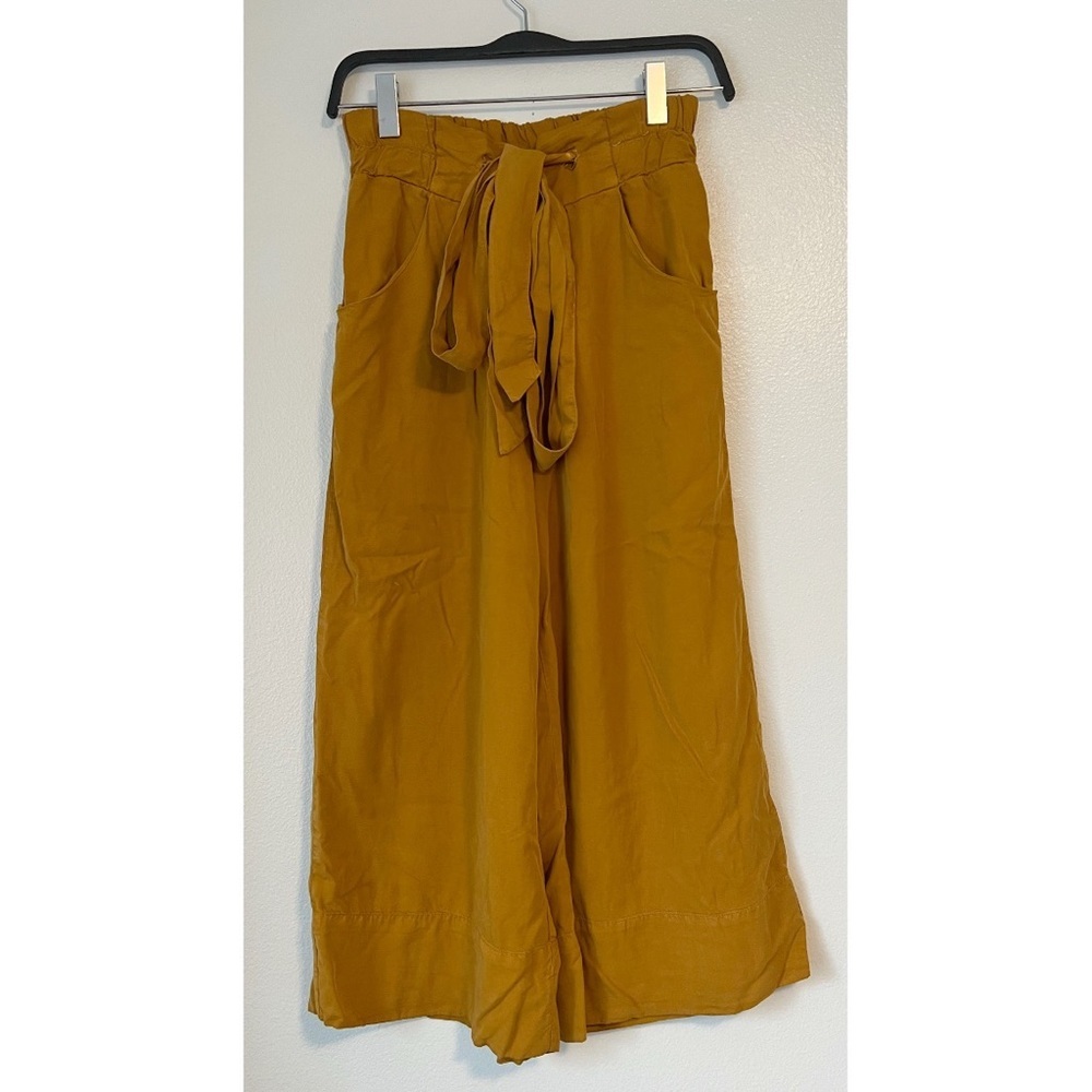 Free People Mustard Yellow Lyocell Wide Leg Belted Pants Size Small